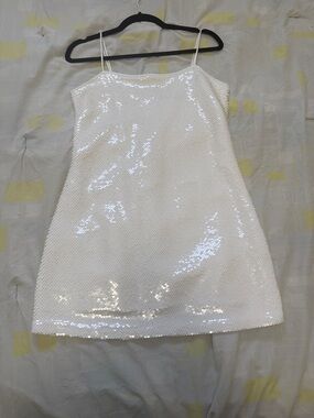 Abercrombie & Fitch White Sequin Spaghetti-Strap Party Dress